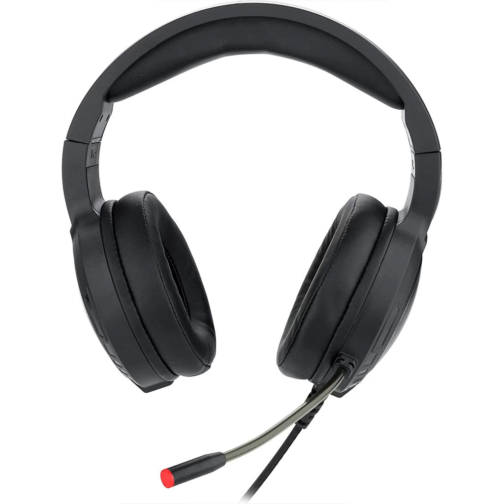 Redragon H270 Gaming Headset in black, showing the cushioned earcups and adjustable headband, with the flexible microphone boom