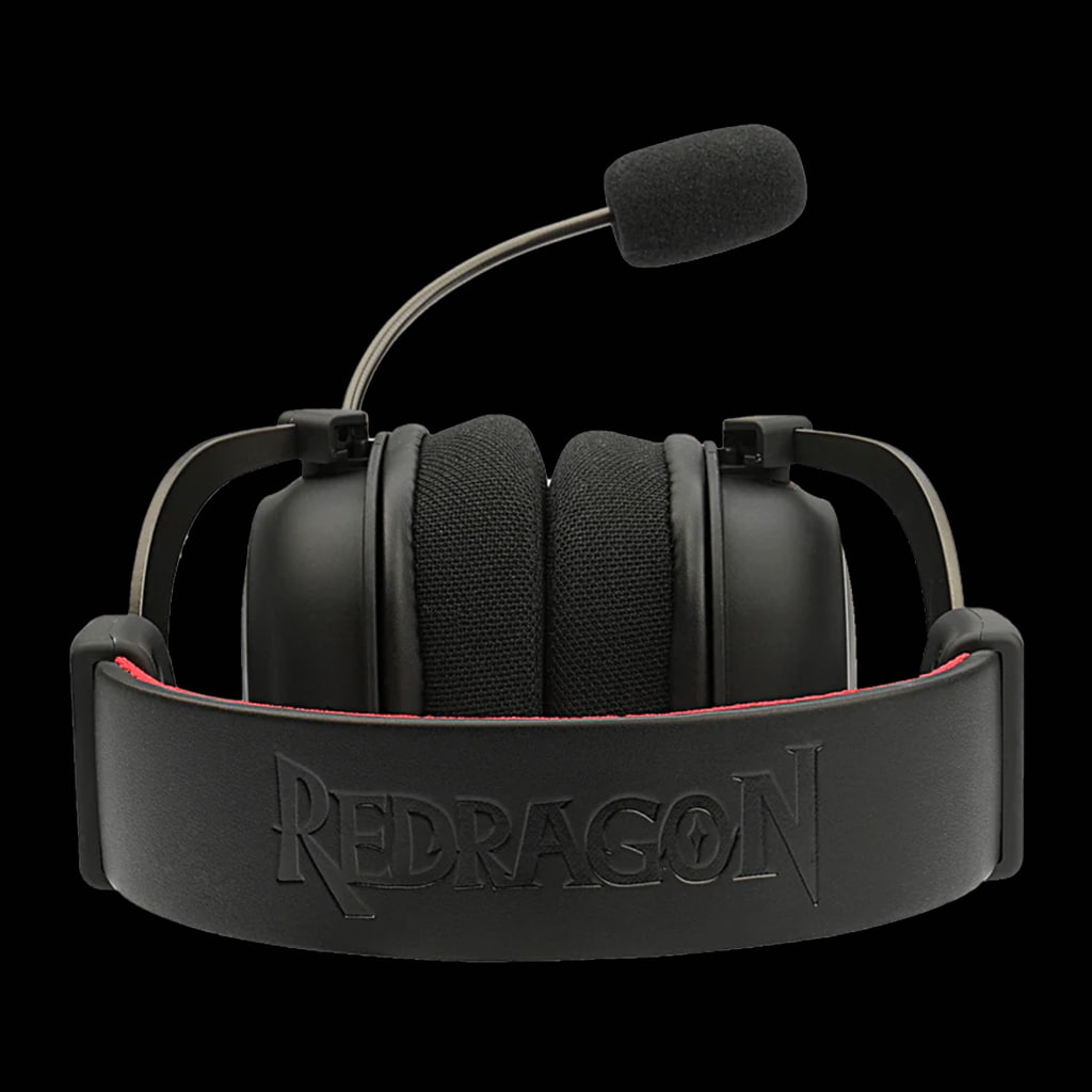 Back view of Redragon H510 Zeus-X RGB gaming headset showing headband and microphone