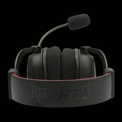 Back view of Redragon H510 Zeus-X RGB gaming headset showing headband and microphone