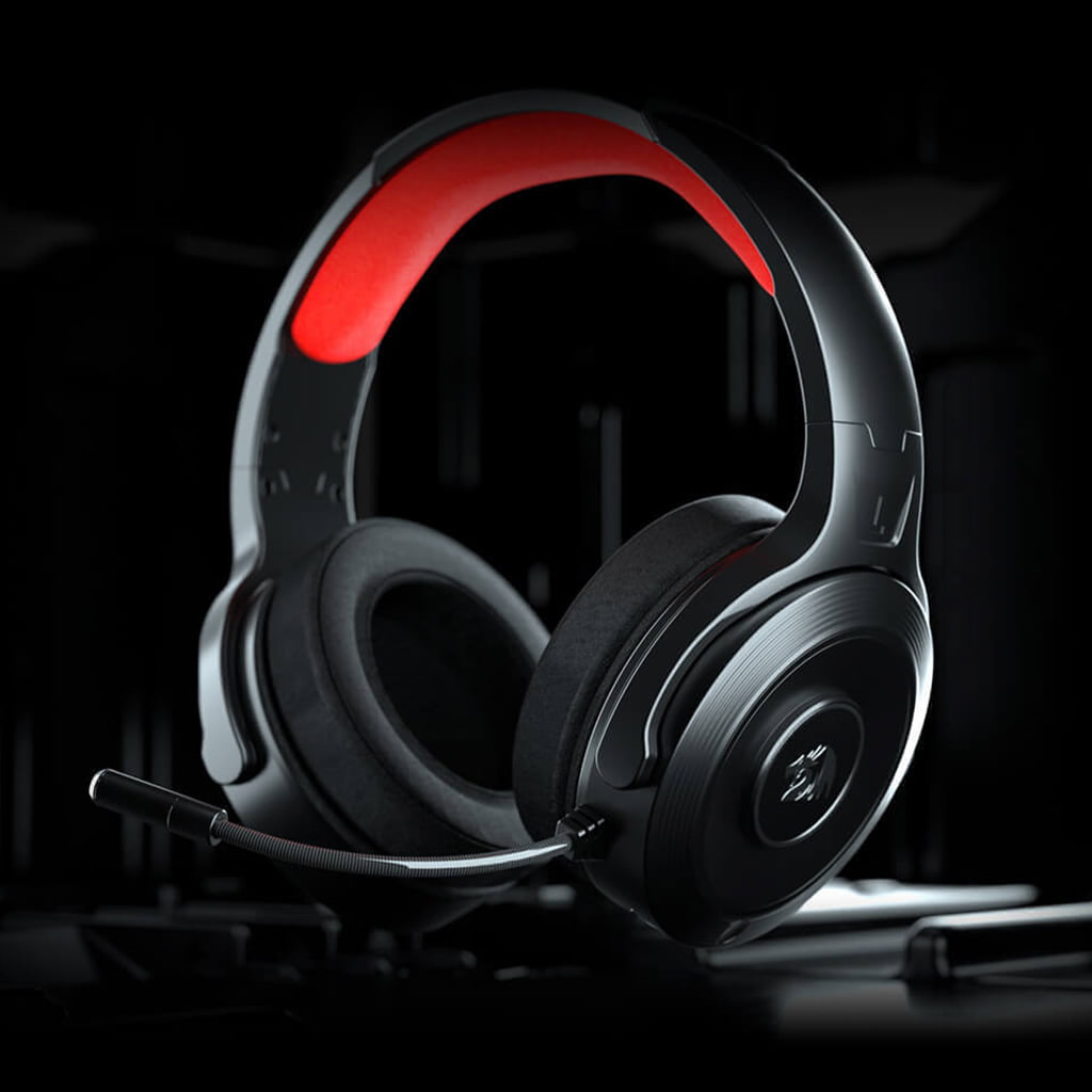 Right side view of Redragon H818 Pelops gaming headset with microphone and Redragon logo