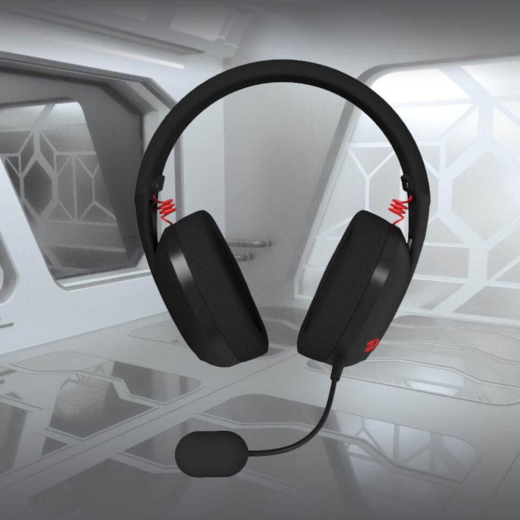 Front view of the black Redragon H848 wireless headset, showing the attached microphone
