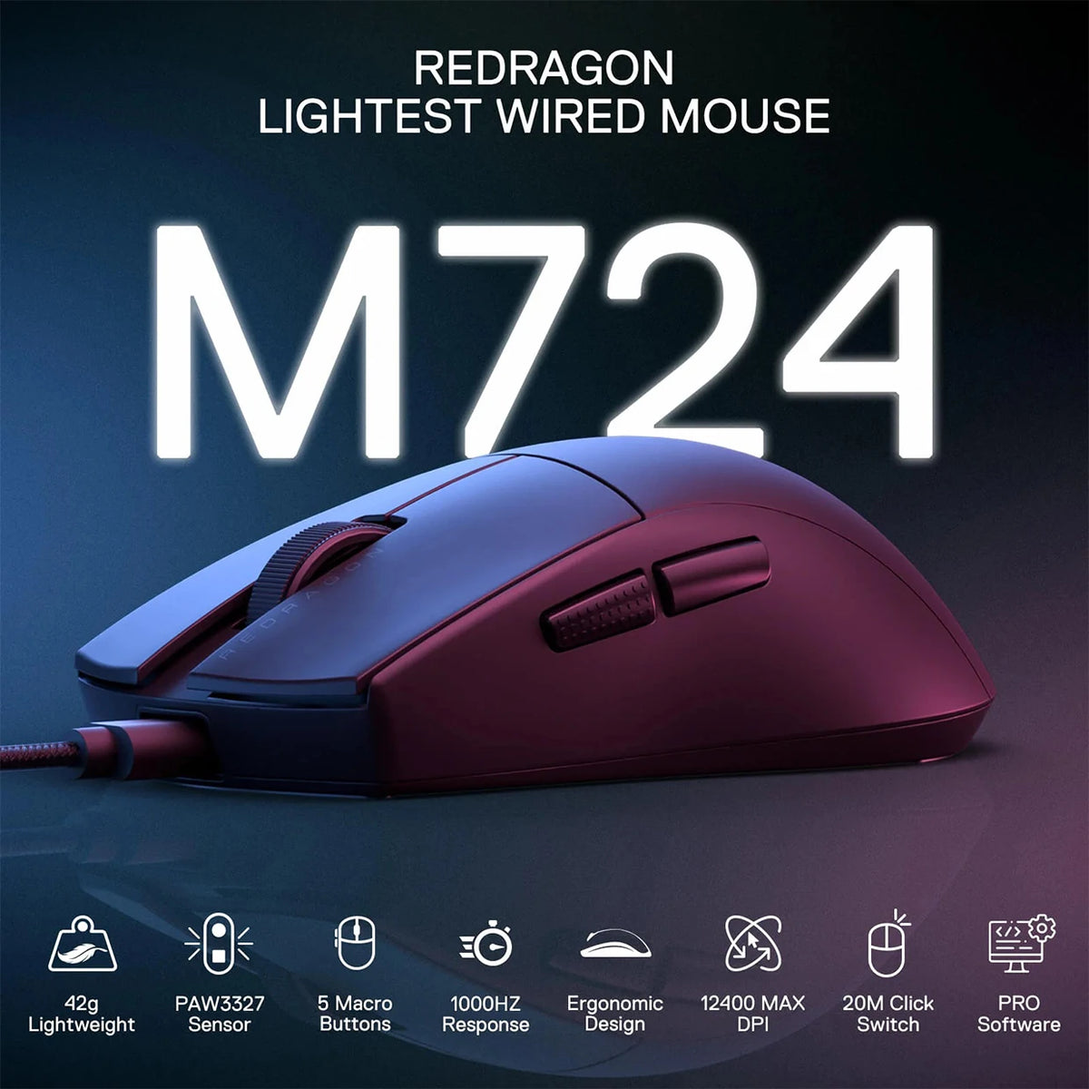 Redragon K1NG M724 1K Hz Wired Gaming Mouse