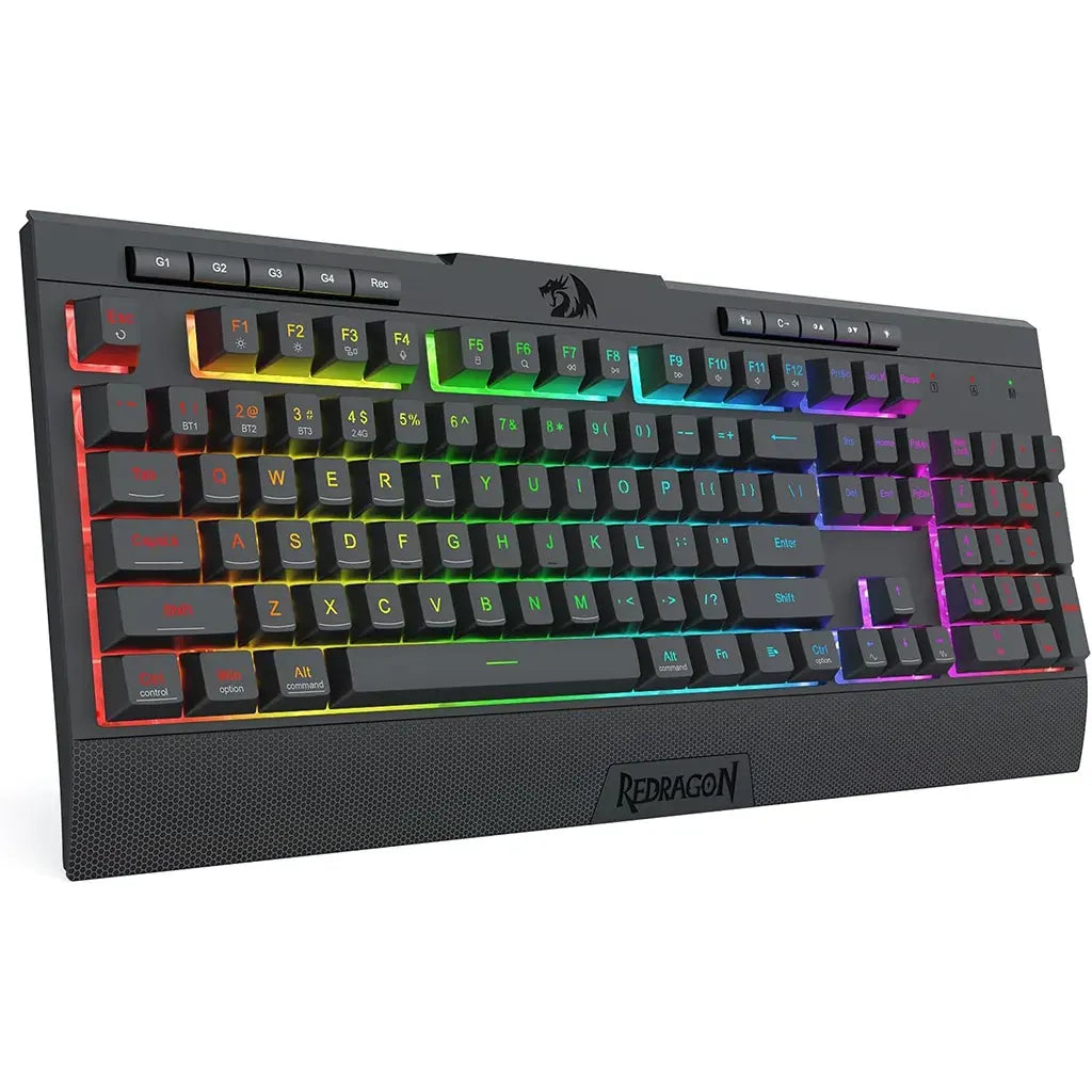 Redragon K525 black Shiva Pro wireless gaming keyboard with RGB lighting on a white background