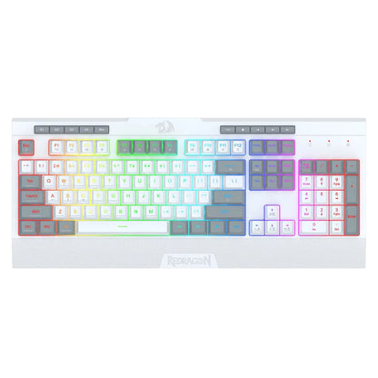 Redragon K525 white shiva lite wired keyboard with RGB lighting on a white background