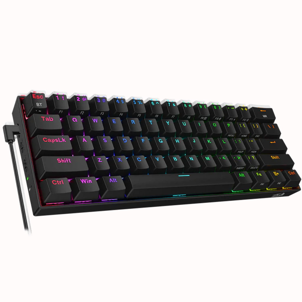 Left side view of the black Redragon K530 Draconic Pro keyboard, showing the USB-C port and RGB lighting.