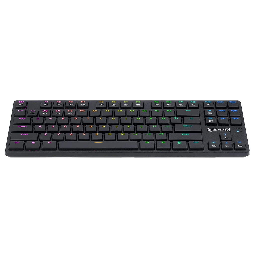 Top-down view of Redragon K539 Anubis Black RGB Mechanical Gaming Keyboard with full key layout and colorful backlighting
