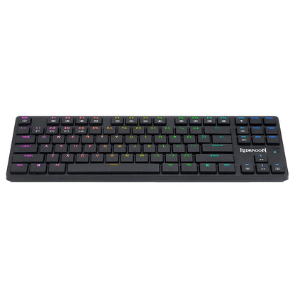Top-down view of Redragon K539 Anubis Black RGB Mechanical Gaming Keyboard with full key layout and colorful backlighting