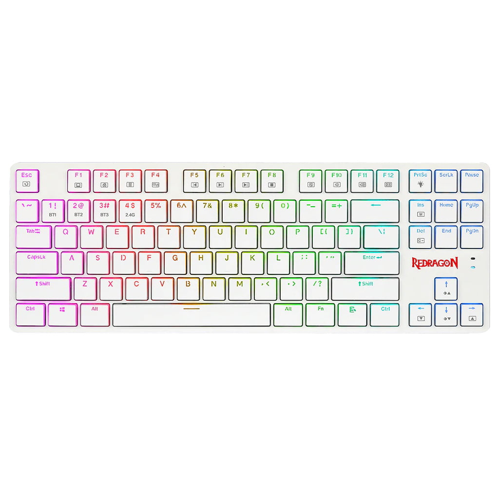 Front view of Redragon K539 Anubis White RGB Mechanical Gaming Keyboard with full key 60% layout and colorful backlighting