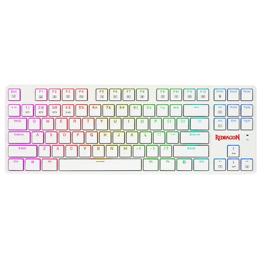 Front view of Redragon K539 Anubis White RGB Mechanical Gaming Keyboard with full key 60% layout and colorful backlighting