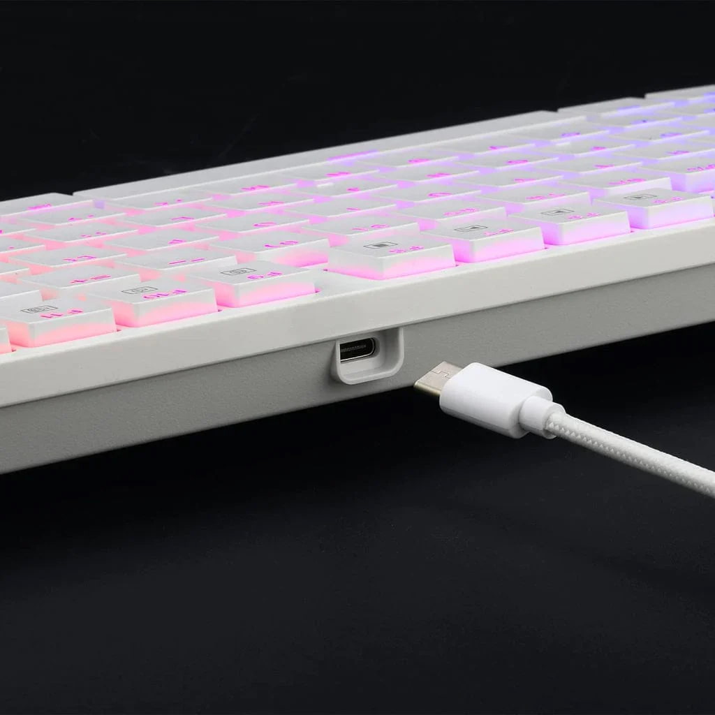 Close-up of the USB connection on the Redragon K539 Anubis White Mechanical Keyboard with RGB backlit