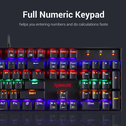 Right-hand section of the Redragon K551 MITRA RGB keyboard, focusing on the illuminated numeric keypad and navigation keys.