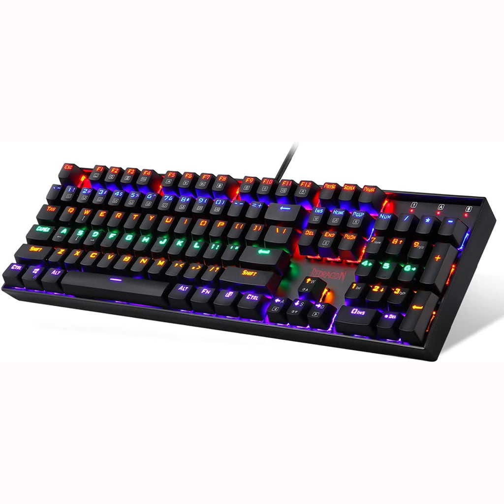 Right-side view of the full-size Redragon K551 MITRA RGB mechanical keyboard featuring vibrant RGB backlighting across all keys