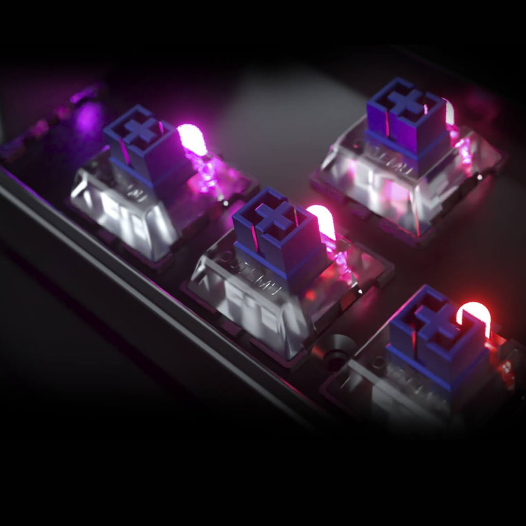 The mechanical switches and vibrant RGB lighting on the Redragon K551 RGB-BA gaming keyboard, included in the combo set