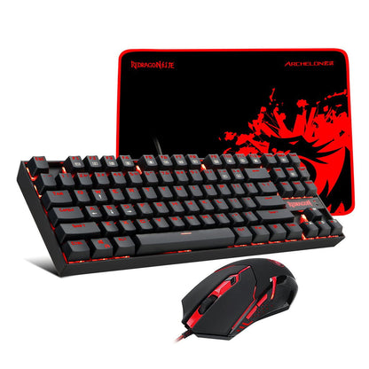 Redragon K552-BA-2 Gaming Combo with mechanical keyboard, ergonomic mouse, and large mousepad, shown from the front.