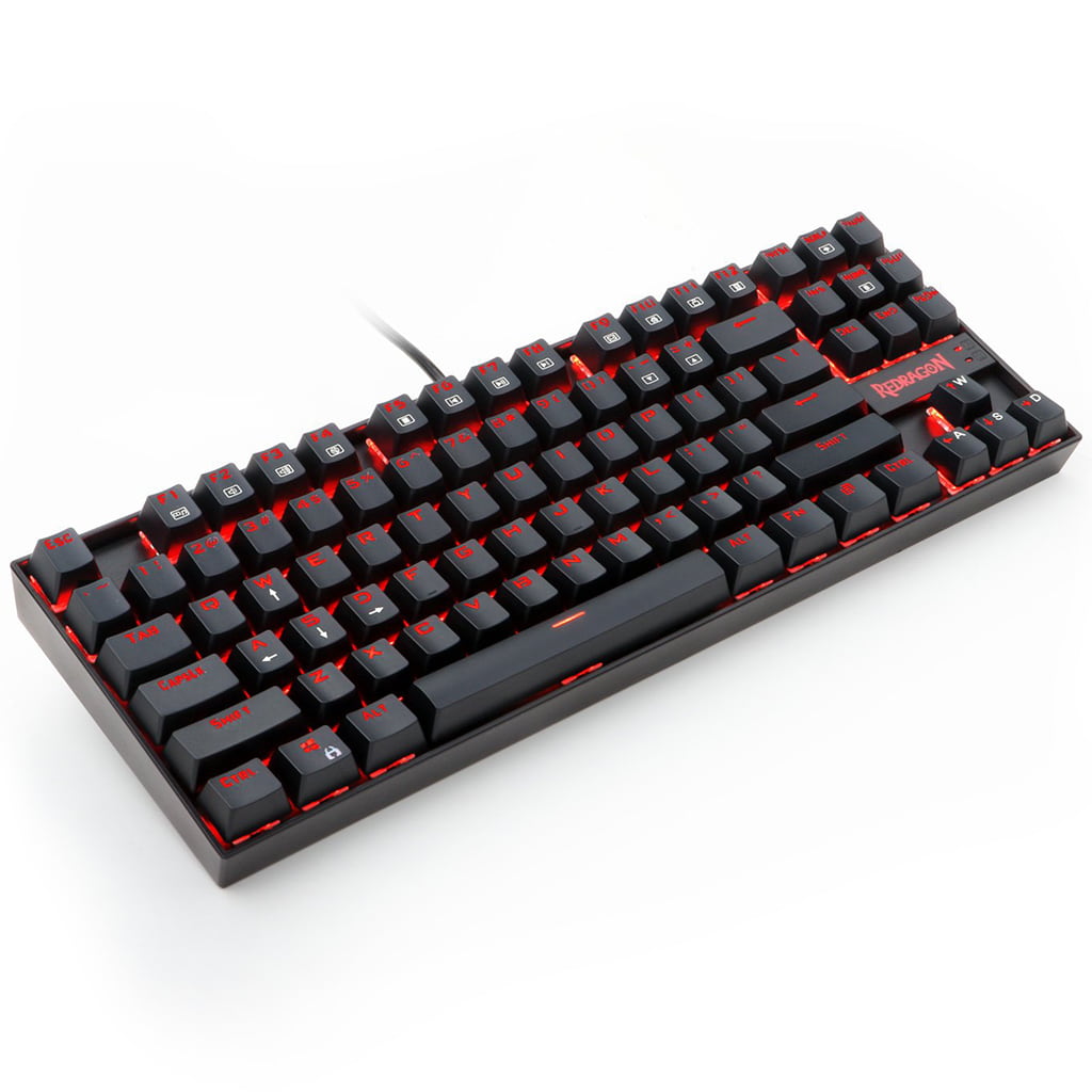 Front view of the Redragon K552-BA-2 mechanical gaming keyboard with red LED backlighting.