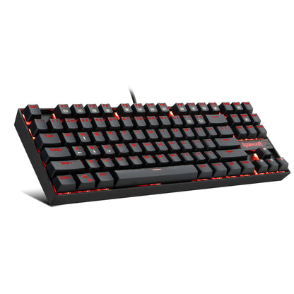 Redragon K552-BA-2 Combo mechanical gaming keyboard, shown from the left side with red backlighting.