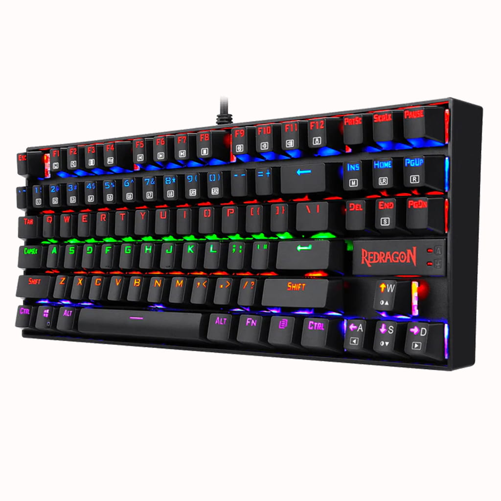 Front view of Redragon K552 RGB mechanical gaming keyboard with colorful LED backlighting