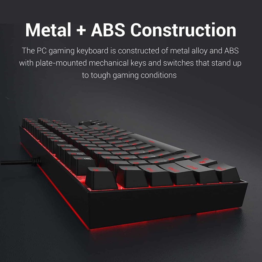 Back view of Black Redragon K552 RGB gaming keyboard highlighting its metal and ABS construction against a dark background