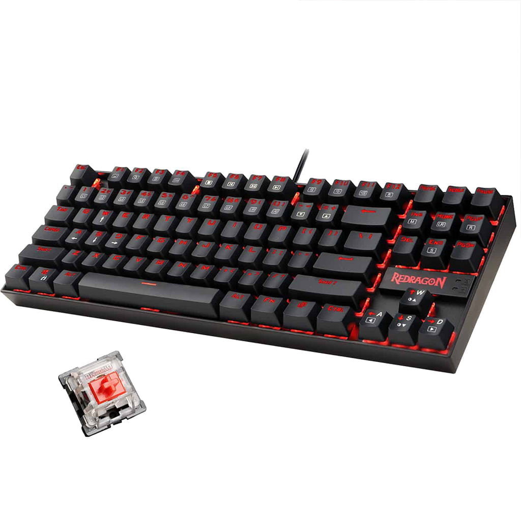 Front view of Redragon K552 RGB mechanical gaming keyboard with Red LED backlighting