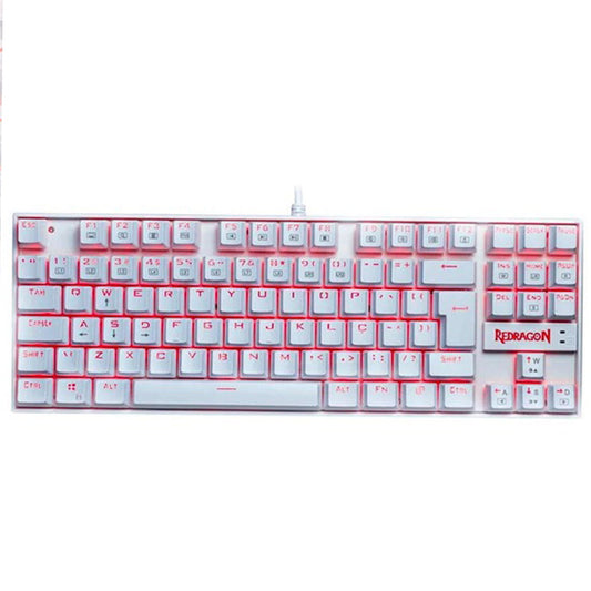 Front view of the White Redragon K552W Kumara RGB mechanical gaming keyboard with Led Light