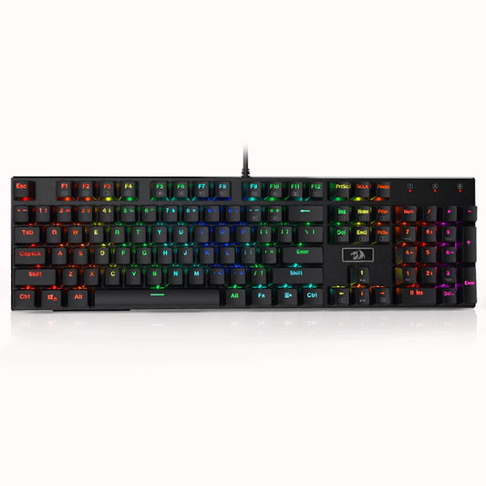 Redragon K556 Devarajas RGB Mechanical Gaming Keyboard, showcasing its full-size 104 keys layout and vibrant RGB backlighting