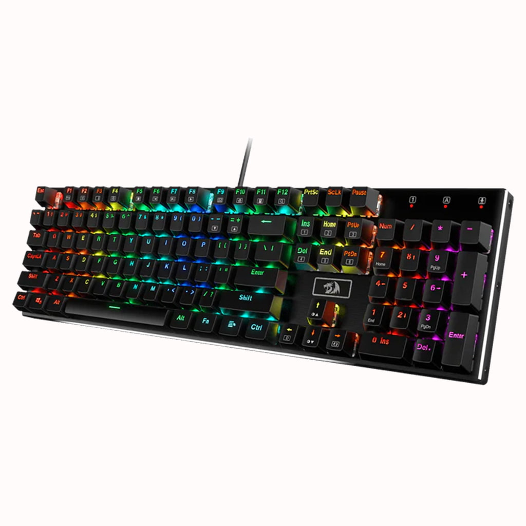 Redragon K556 Devarajas RGB Mechanical Gaming Keyboard, showcasing its full-size layout and vibrant, customizable RGB backlighting