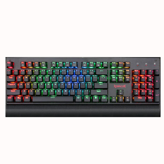 Redragon K557 Kala RGB Backlit Wired Gaming Keyboard, featuring a full-size black layout with customizable RGB lighting effects