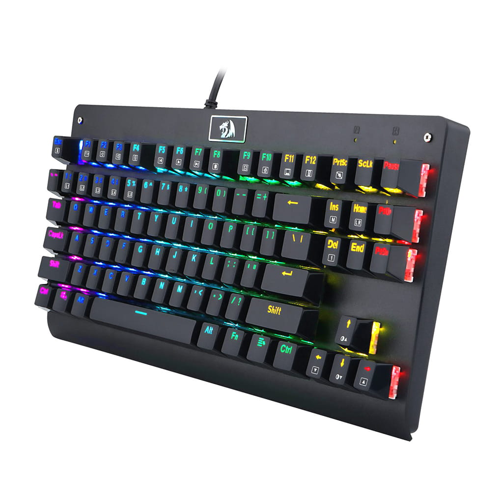 Side angle of Redragon K568 Dark Avenger RGB Keyboard highlighting its sleek design with customizable lighting effects