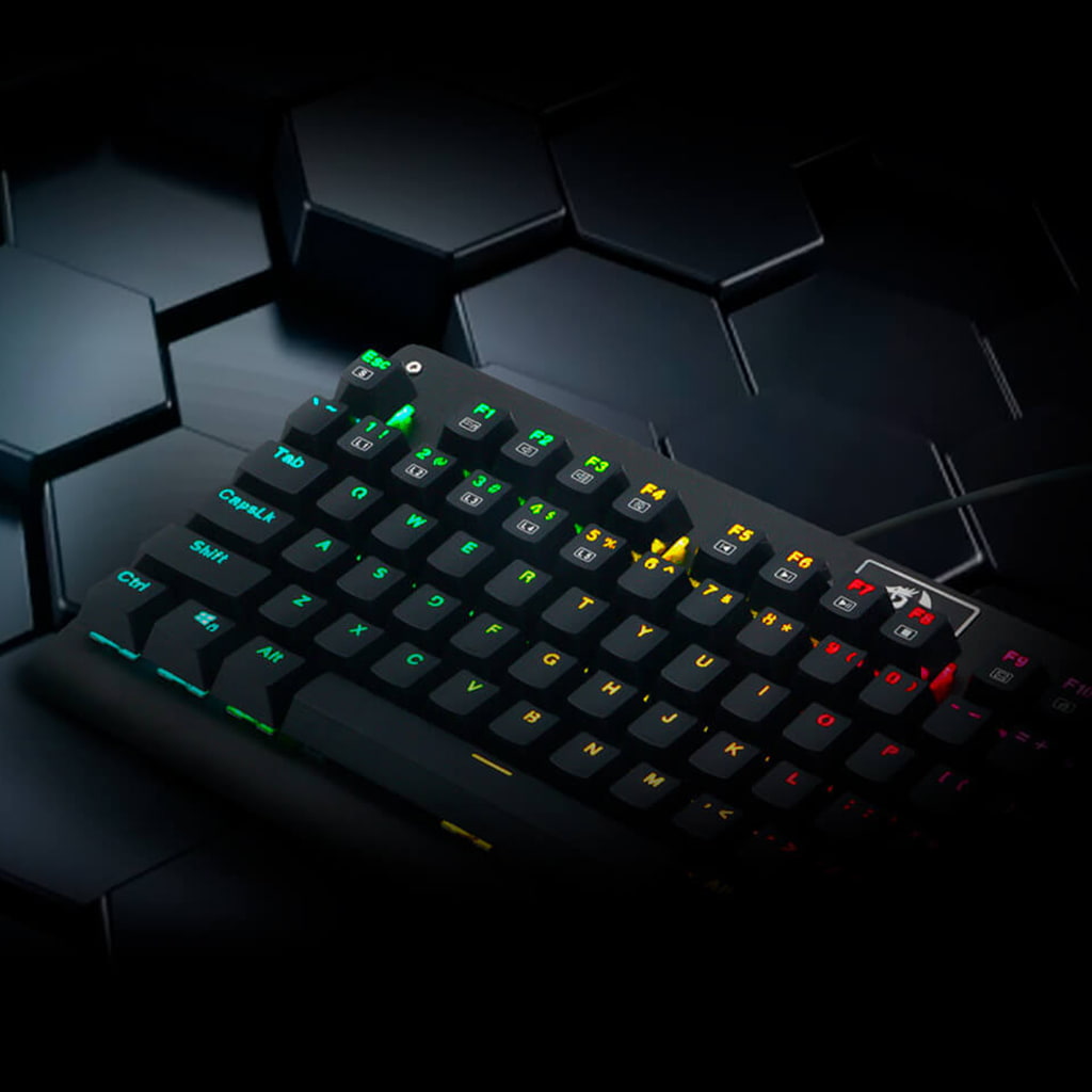 Mechanical Gaming Keyboard Redragon K568 Dark Avenger has TKL 87 design for gamers with RGB lighting