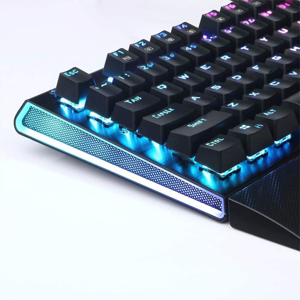Redragon K569 Aryaman Keyboard featuring a sleek metallic finish, customizable RGB and ergonomic wrist rest