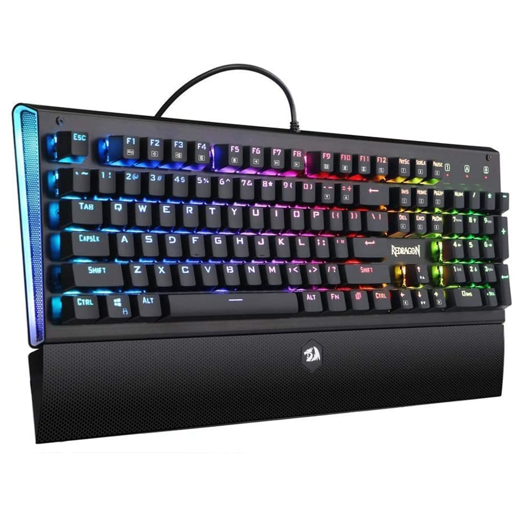 Close-up view of Redragon K569 Aryaman RGB Gaming Keyboard showcasing its vibrant RGB lighting effects