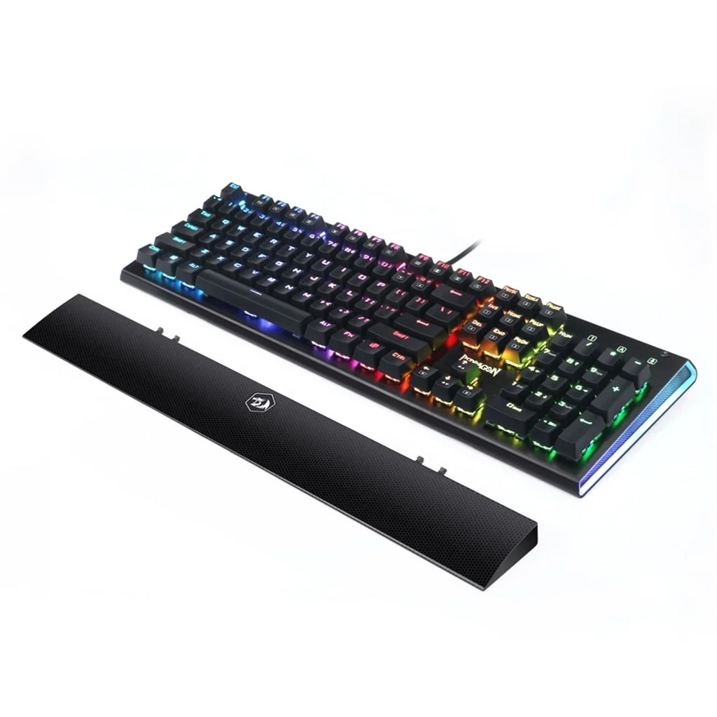 Redragon K569 Aryaman RGB Gaming Keyboard with a detachable wrist rest and vibrant customizable keys lighting