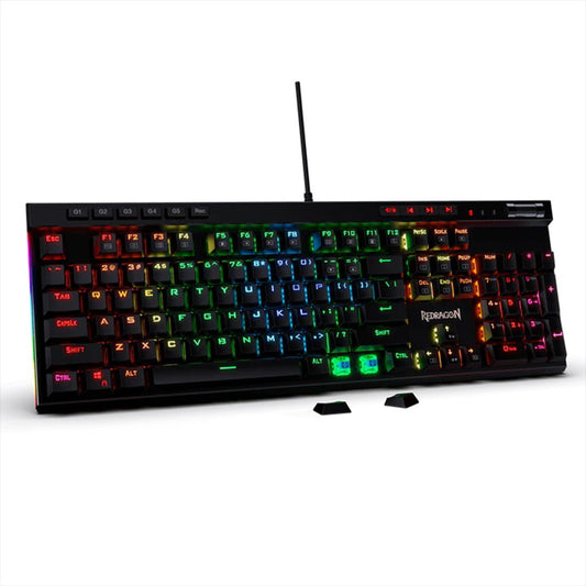 Redragon K580 Vata RGB keyboard, emphasizing its comfortable wrist rest, and the dynamic glow from its side & per-key RGB lights