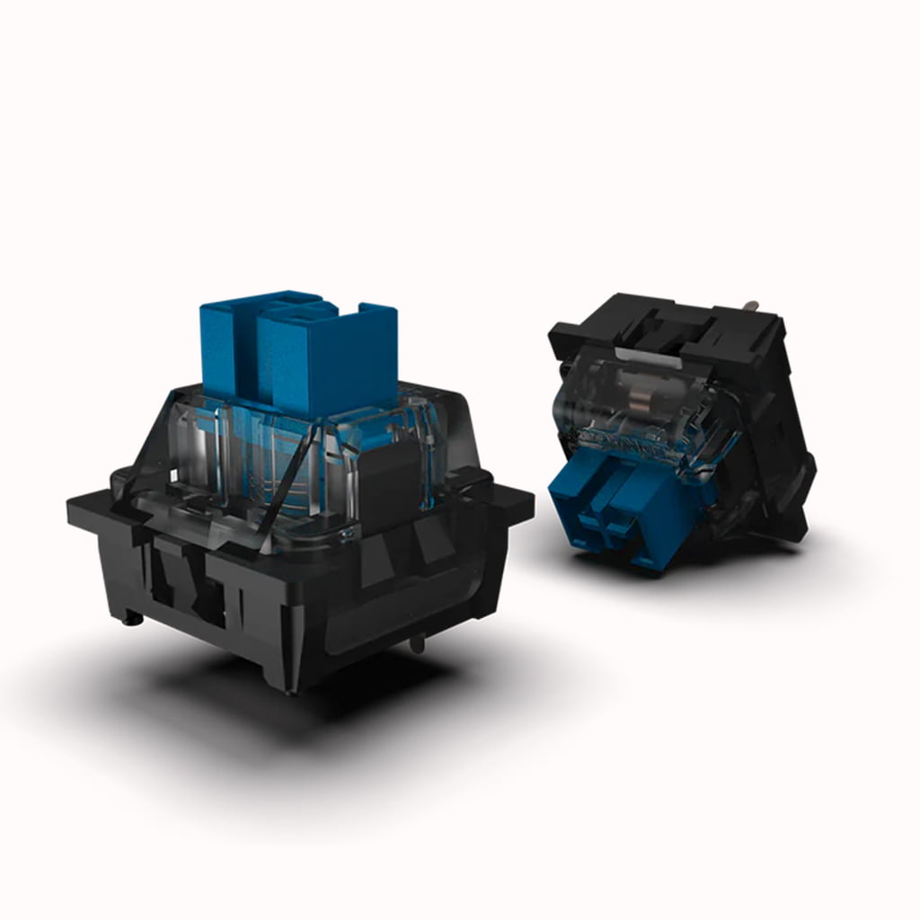 Illustration of the tactile blue switches used in the Redragon K582 Surara mechanical keyboard,  known for their tactile feedback and satisfying click