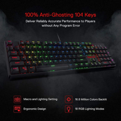 Redragon K582 SURARA RGB 104 Keys Wired RED LED Backlit Mechanical Gaming Keyboard (Black)