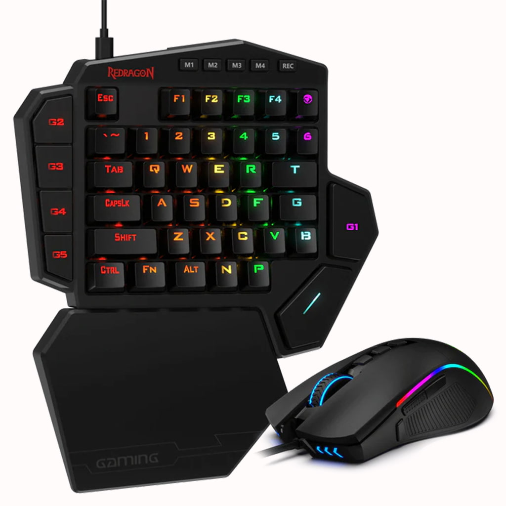 Redragon K585-BA one-handed gaming keyboard and M721-Pro gaming mouse combo with RGB lighting