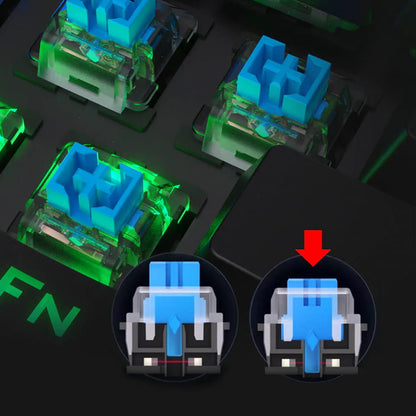The Redragon K586 Brahma features responsive blue switches, providing a satisfying tactile bump, & audible click for gaming & typing