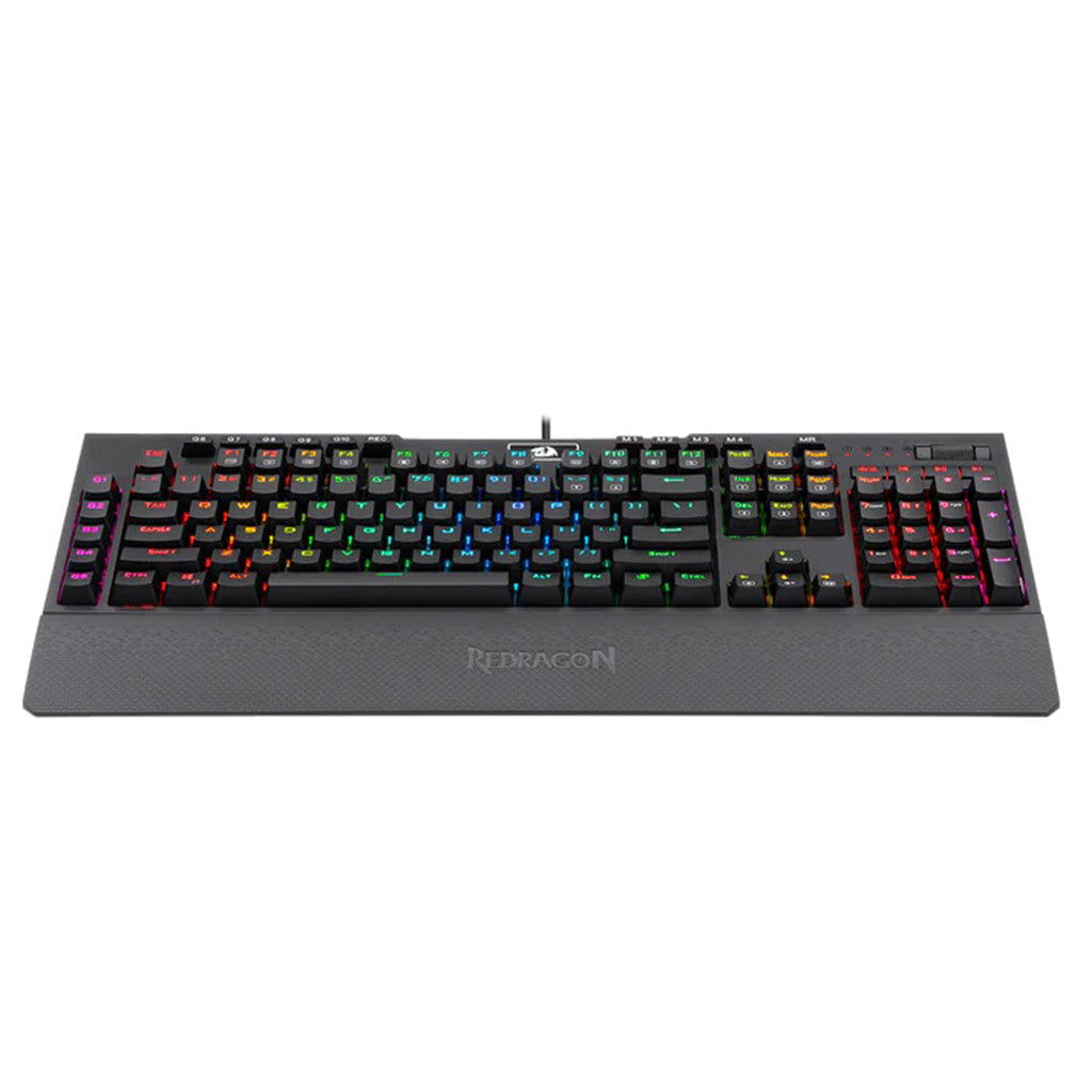 Redragon K586 Brahma, emphasizing its robust design, full functionality with extra keys & the impressive breadth of its RGB lighting