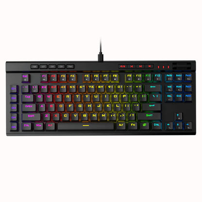 Top view Redragon K587 MAGIC WAND of a keyboard with customizable rainbow backlighting on the keys & multimedia control buttons