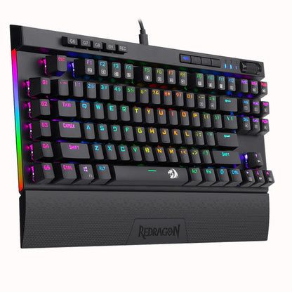 Redragon K587 MAGIC WAND Pro Keyboard with customizable RGB backlighting & programmable keys, featuring a textured wrist rest