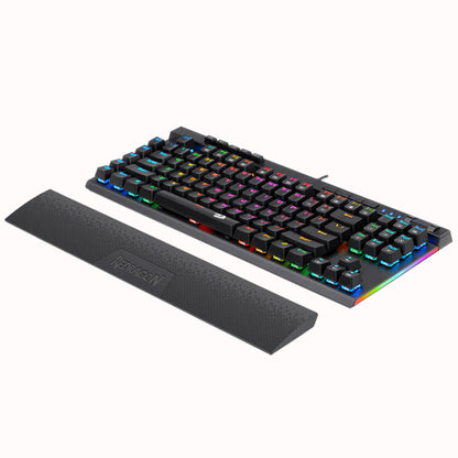  Redragon K587 Magic Wand Pro mechanical keyboard with colorful RGB backlighting and a textured wrist rest