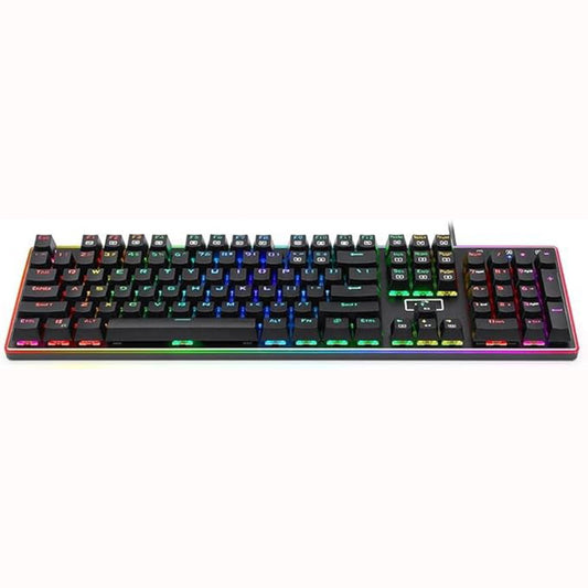 Redragon K595 Ratri RGB Mechanical Gaming Keyboard, full top view showcasing vibrant rainbow backlighting across all keys