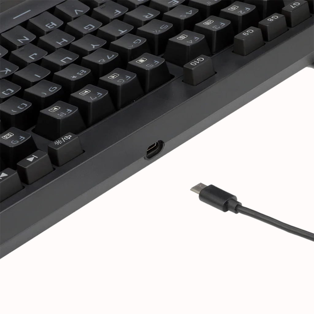 Close-up of the Redragon K596 Vishnu Wireless RGB Mechanical Gaming Keyboard's USB-C power/data port 
