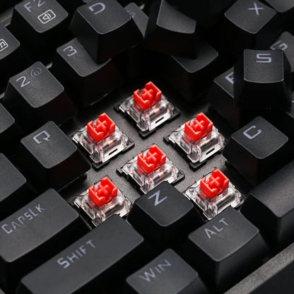 Redragon K596 Vishnu Wireless RGB Mechanical Gaming Keyboard's red mechanical switches, displaying their linear design