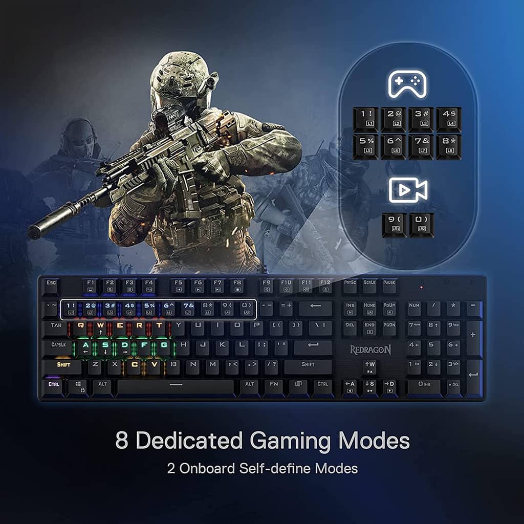 Redragon K608 Valheim Rainbow Gaming Keyboard, including anti-ghosting, 8 dedicated modes & rainbow backlighting