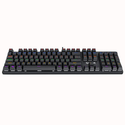 Top-down view of the Redragon K608 Valheim Rainbow Gaming Keyboard, showcasing its full-size layout and fixed rainbow backlighting
