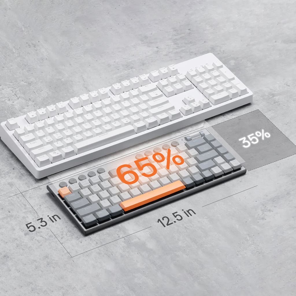 Redragon K609 Horus SE RGB Mechanical Keyboard showcasing size difference as compared to regular keyboard 