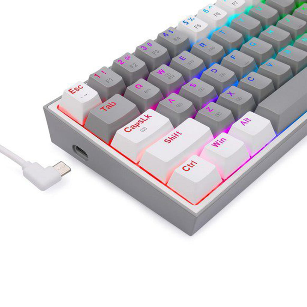 Redragon K616 RGB Grey & White Fizz Pro keyboard viewed from the side, featuring the USB-C port.