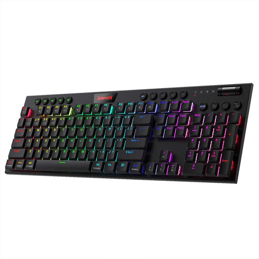Gaming keyboard with RGB lighting on a white background