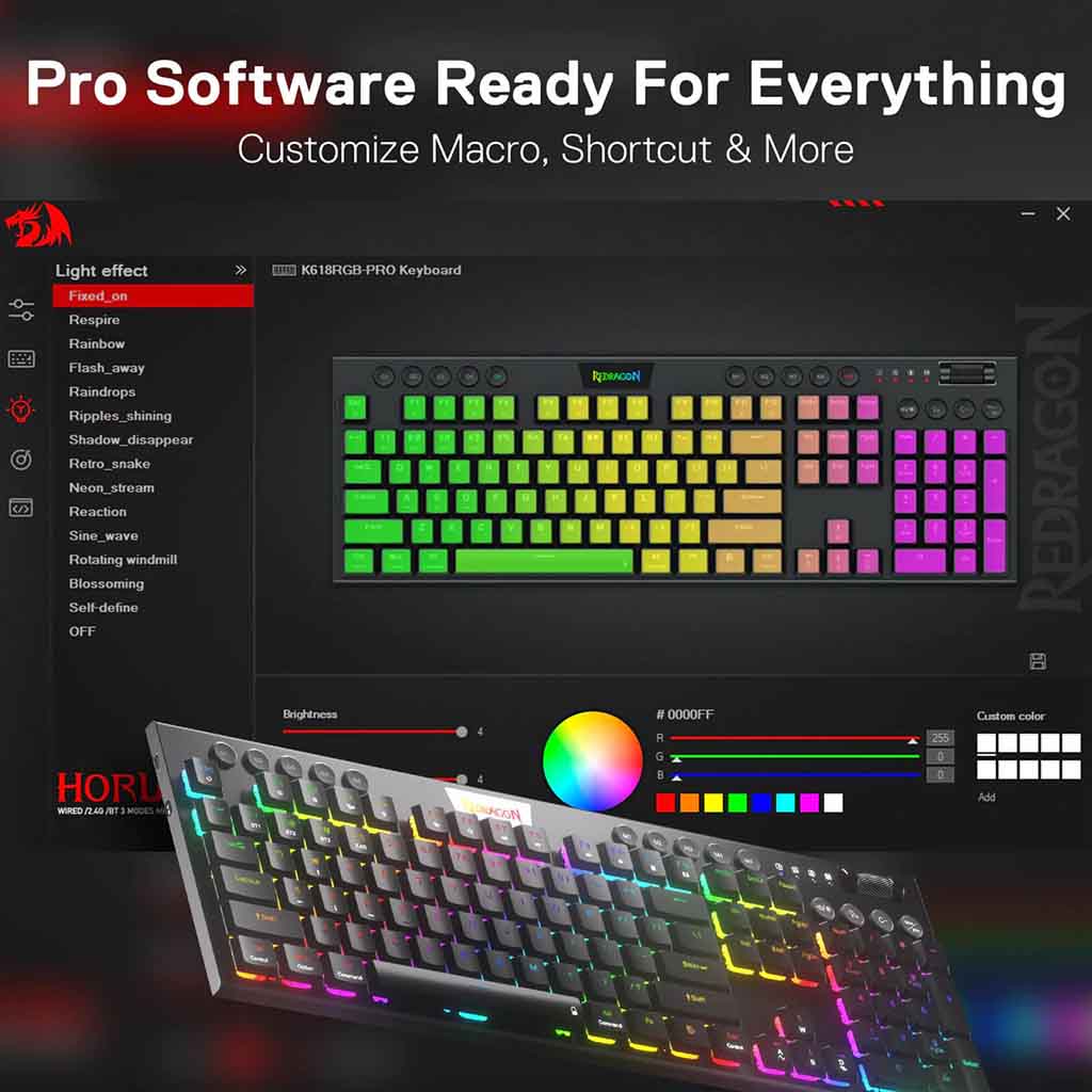 Redragon K618 Horus 3-modes Wireless RGB Ultra-Thin Keyboard Redragon